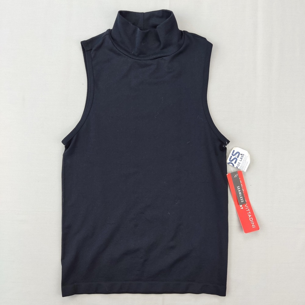 Adrienne Vittadini Tank Top Womens S/M Black Sport Seamless Mock Neck Sleeveless